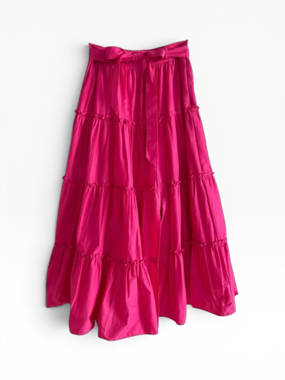 ⁠Jason Wu Mainline Fuchsia Pink Cotton Poplin Tiered Maxi Skirt Pockets XS⁠